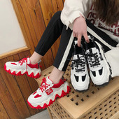 Αθλητικά καθημερινά γυναικεία παπούτσια με σκληρή σόλα με κόκκινο και μαύρο χρώμα