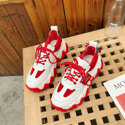 Αθλητικά καθημερινά γυναικεία παπούτσια με σκληρή σόλα με κόκκινο και μαύρο χρώμα