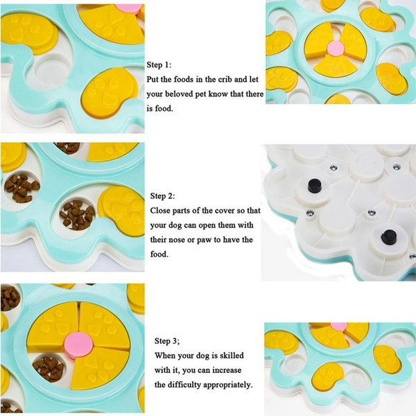 Interaktív játék kutyának – virág formájú puzzle, amely rózsaszín és kék csemegéket rejt