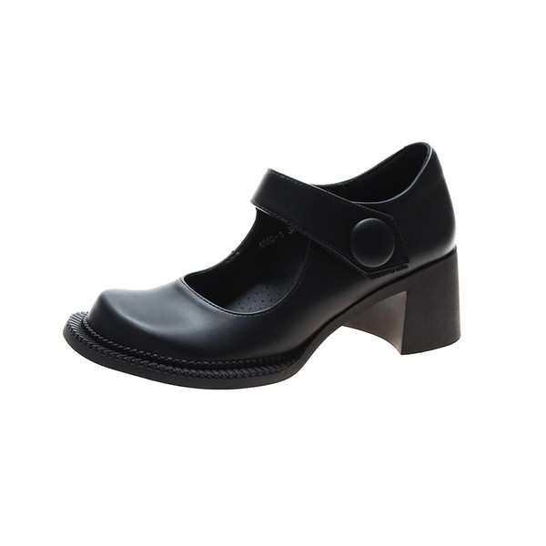 Pantofi de dama cu toc gros din piele ecologica de culoare neagra - doua modele