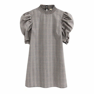 Rövid kockás ruha 3/4-es szürke ujjal