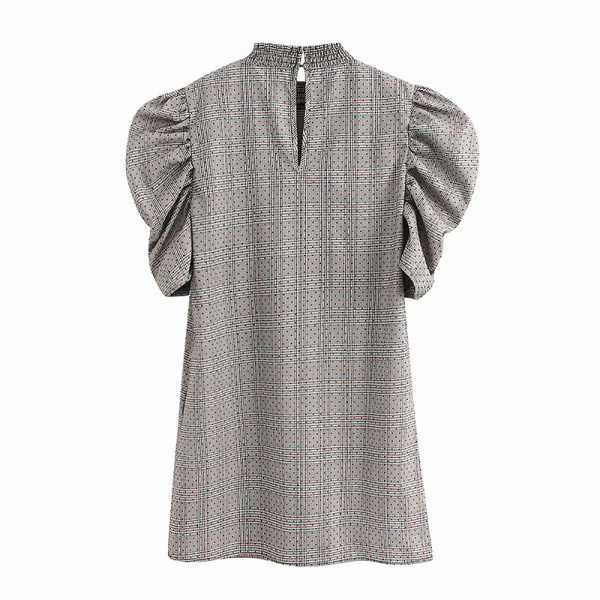 Rövid kockás ruha 3/4-es szürke ujjal