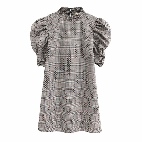 Rövid kockás ruha 3/4-es szürke ujjal