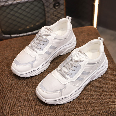 Tenisi dama sport-casual cu sireturi colorate in alb