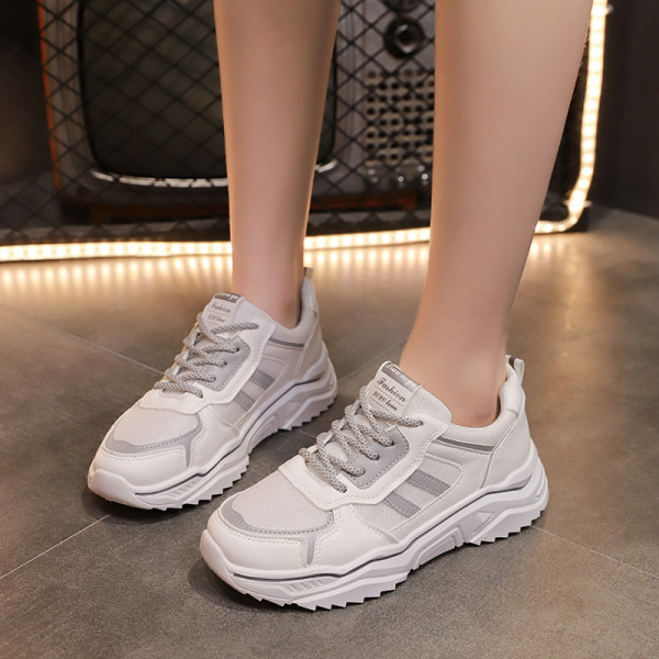 Tenisi dama sport-casual cu sireturi colorate in alb