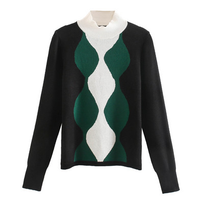 Γυναικείο Slim πλεκτό πουλόβερ σεr μαύρο, λευκό και κόκκινο χρώμα
