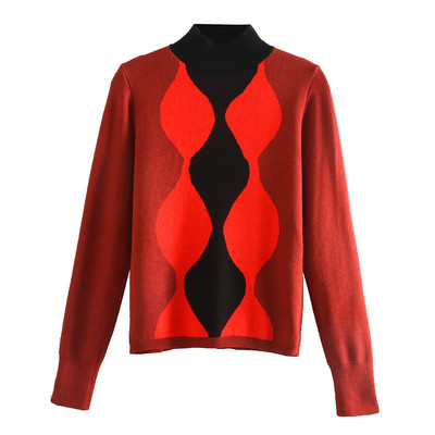 Γυναικείο Slim πλεκτό πουλόβερ σεr μαύρο, λευκό και κόκκινο χρώμα