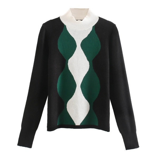 Γυναικείο Slim πλεκτό πουλόβερ σεr μαύρο, λευκό και κόκκινο χρώμα