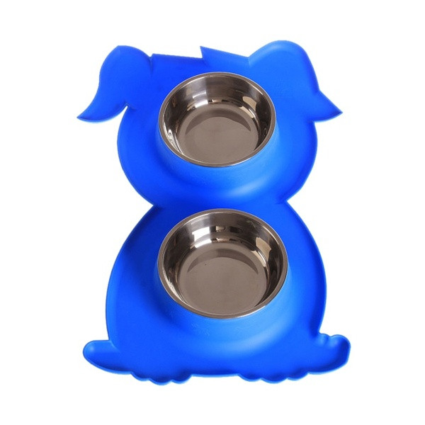 Vásároljon ételt és vizet rozsdamentes acélból, csúszásgátló betéttel, kutya alakú kék és fekete színben