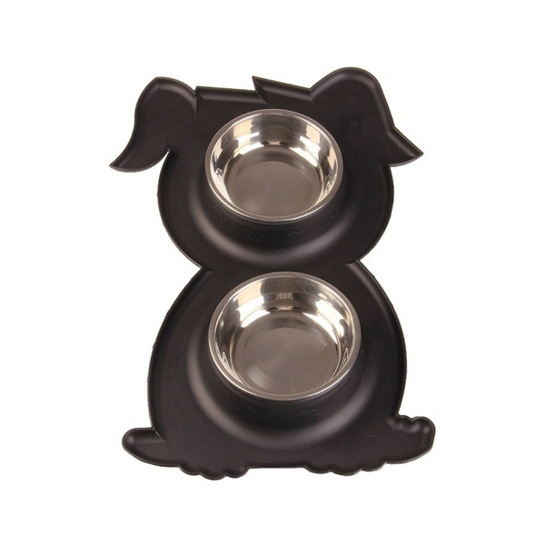 Vásároljon ételt és vizet rozsdamentes acélból, csúszásgátló betéttel, kutya alakú kék és fekete színben