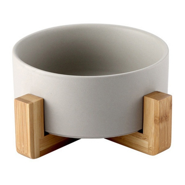 Kerámia ételtál csúszásmentes faállvánnyal, kék, sárga és fehér színben