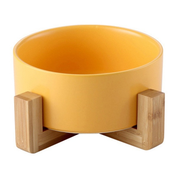 Kerámia ételtál csúszásmentes faállvánnyal, kék, sárga és fehér színben