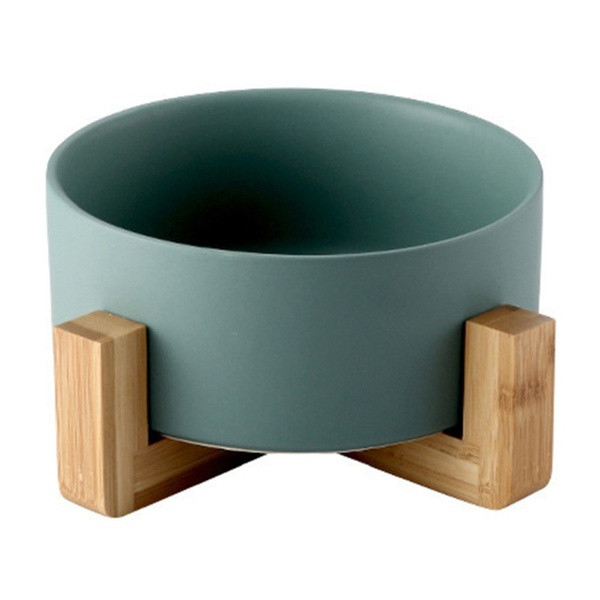 Kerámia ételtál csúszásmentes faállvánnyal, kék, sárga és fehér színben