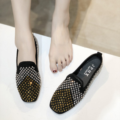 Pantofi casual de dama moderni cu pietre colorate si talpa plata