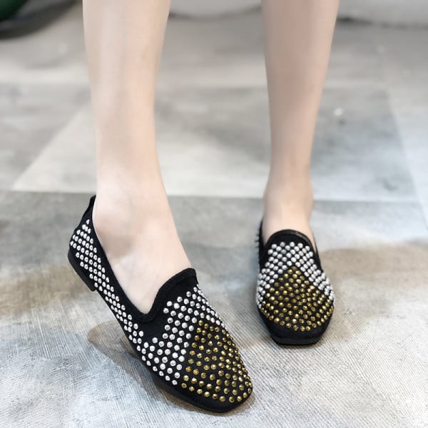 Pantofi casual de dama moderni cu pietre colorate si talpa plata