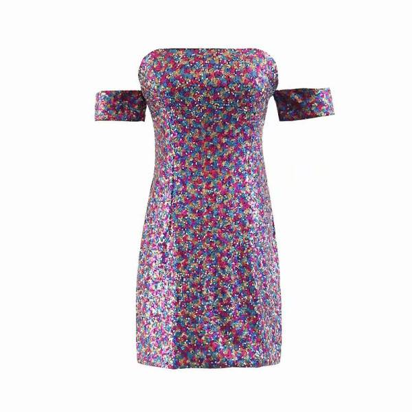 Rochie scurta eleganta cu paiete colorate model montat