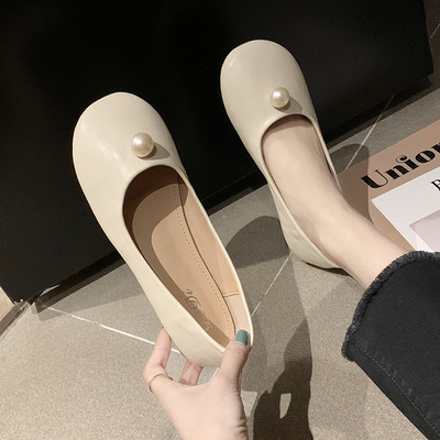 Pantofi casual dama cu talpa plate si perle in galben si maro