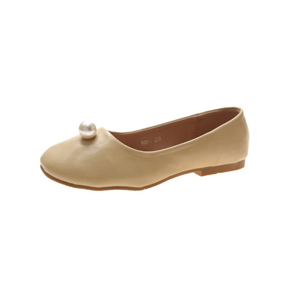 Pantofi casual dama cu talpa plate si perle in galben si maro