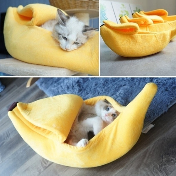Sárga banán alakú macskaágy macskáknak 55 * 20 * 13 cm mérettel