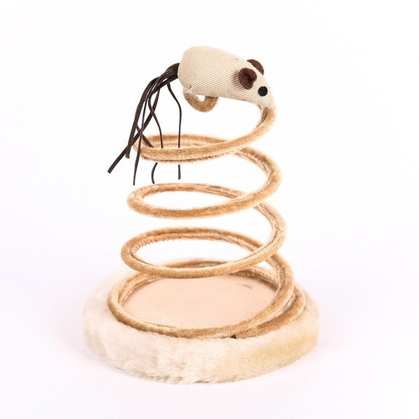 Spirális játék macskáknak, tetején bézs színű ugróegérrel
