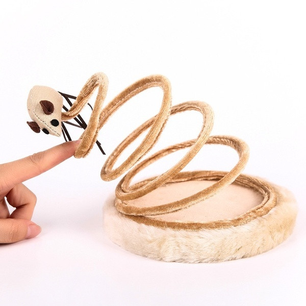 Spirális játék macskáknak, tetején bézs színű ugróegérrel