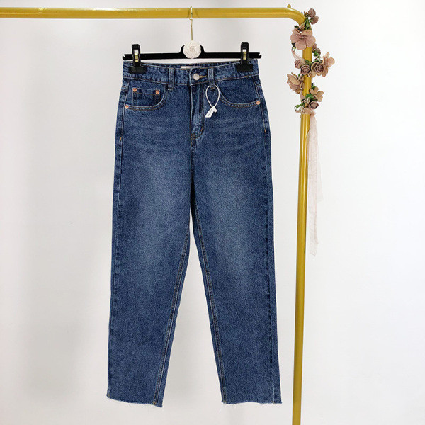 Blugi casual de dama model drept cu talie inalta in albastru