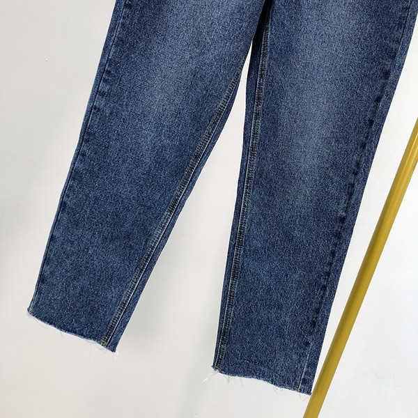 Blugi casual de dama model drept cu talie inalta in albastru