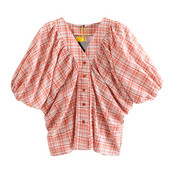 Lezser rövid kockás ing gombokkal és rövid ujjú piros színben