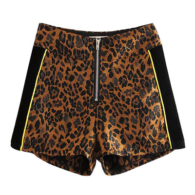 Modern, magas derekú rövidnadrág cipzárral és leopárd mintával