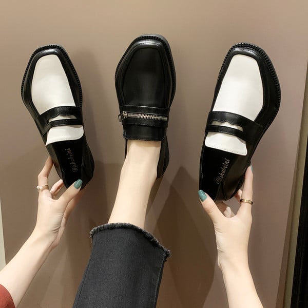 Női alkalmi cipő eko bőrből, lapos talppal fekete-fehér színben