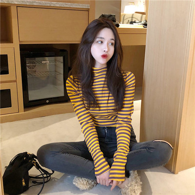 Női kötött csíkos póló narancssárga, sárga és lila színben