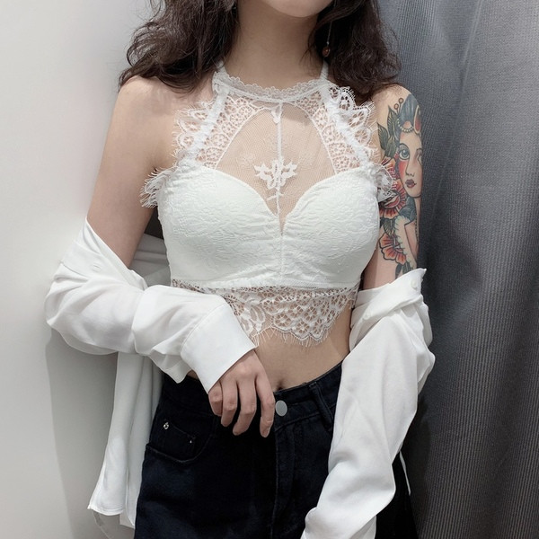 Bustieră de damă din dantelă alb-negru