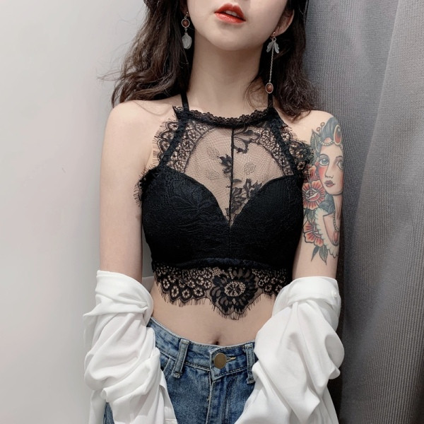 Bustieră de damă din dantelă alb-negru