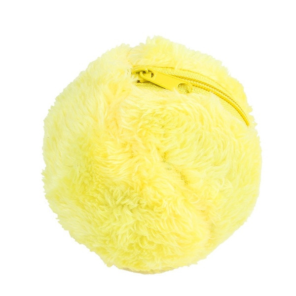 Interaktyvus žaislas katėms – geltonos, rožinės, mėlynos ir žalios spalvos rutulys su pūkų užvalkalu