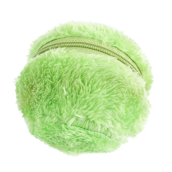 Interaktyvus žaislas katėms – geltonos, rožinės, mėlynos ir žalios spalvos rutulys su pūkų užvalkalu