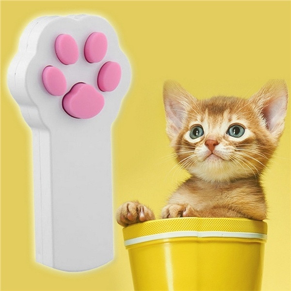 LED žaidimo lazeris, tinkantis katėms katės letenos formos baltos + rožinės spalvos