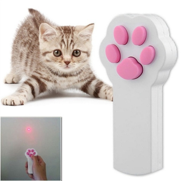 LED play laser suitable for cats in the shape of a cat`s paw in white + pink