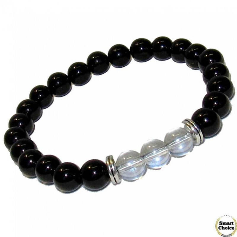 Мъжка гривна от естествени камъни Оникс и Планински кристал - DM-2449