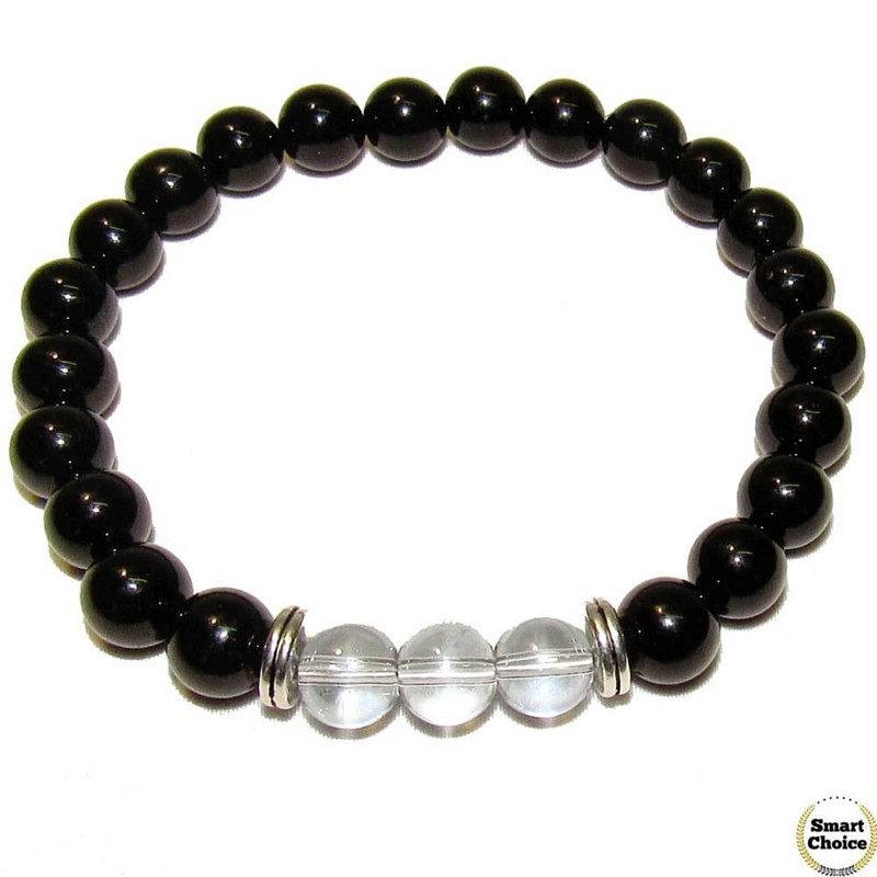 Мъжка гривна от естествени камъни Оникс и Планински кристал - DM-2449