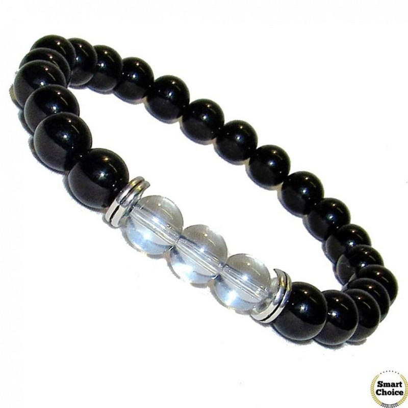 Мъжка гривна от естествени камъни Оникс и Планински кристал - DM-2449