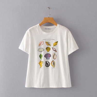 Широка тениска с къс ръкав в бял цвят и апликация 