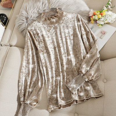 Ежедневна дамска блуза от кадифе с висока яка в различни цветове