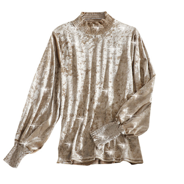 Ежедневна дамска блуза от кадифе с висока яка в различни цветове