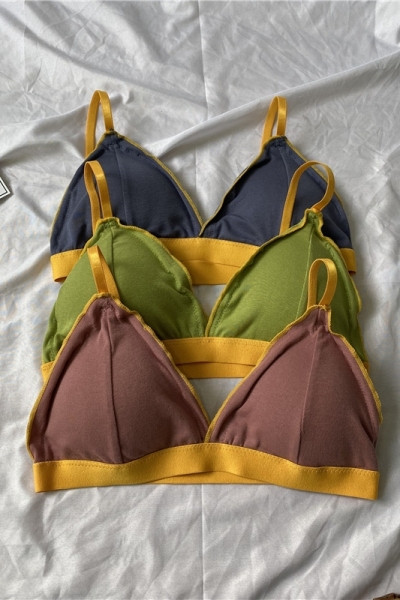 Дамски ежедневен сутиен с триъгълна чашка в бежов,черен,жълт,зелен,син и лилав цвят