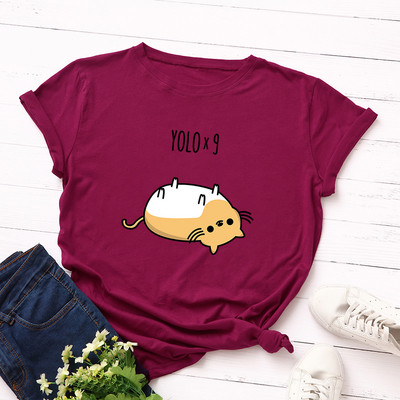 Ежедневна дамска тениска с цветна апликация и обло деколте в черен ,бял,жълт,зелен,син и сив цвят