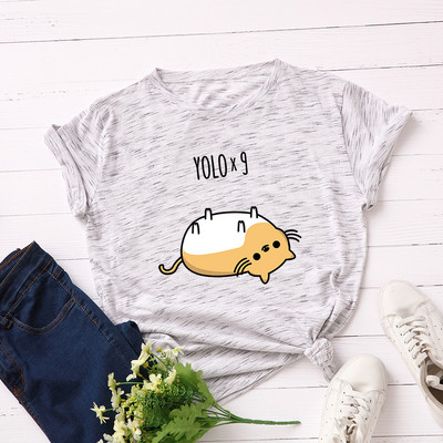 Ежедневна дамска тениска с цветна апликация и обло деколте в черен ,бял,жълт,зелен,син и сив цвят