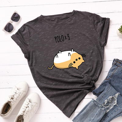 Ежедневна дамска тениска с цветна апликация и обло деколте в черен ,бял,жълт,зелен,син и сив цвят