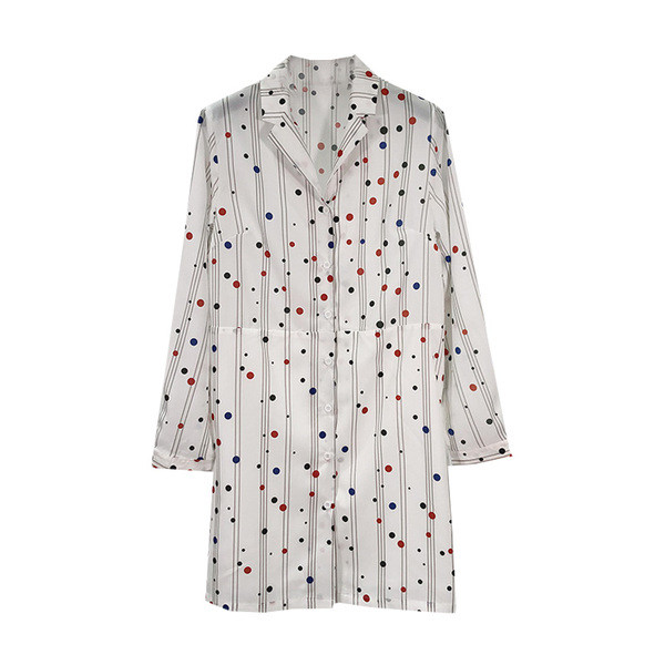 Нов модел раирана пролетна рокля тип риза в бял цвят с шарка