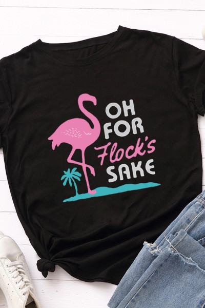 Дамска ежедневна тениска с цветна апликация в черен ,жълт,розов,сив и син цвят 