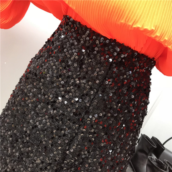 Модерна дамска лъскава пола с висока талия и пайети